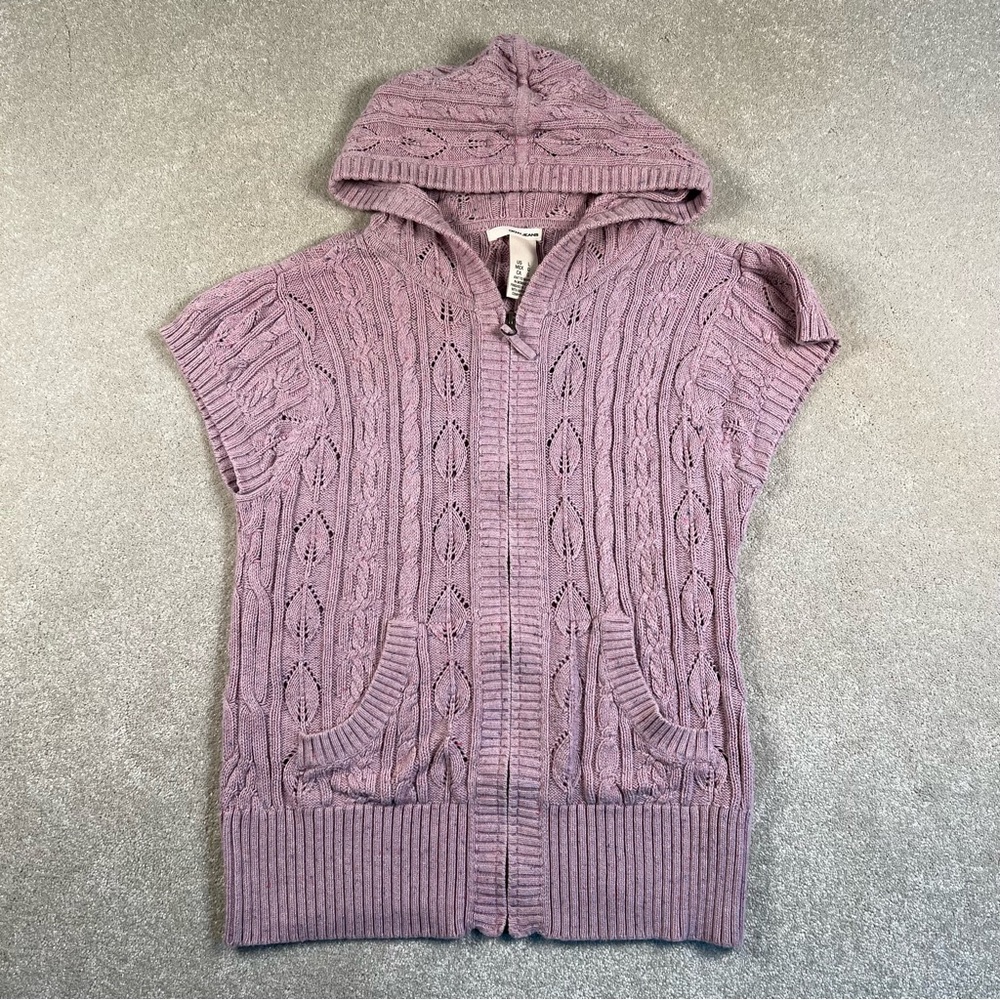 DKNY JEANS Y2K sweater pink cap sleeve cable knit zip up hooded Junior's Large - Picture 1 of 10